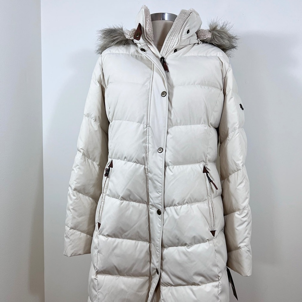Ralph Lauren Women's Down Feather Puffer Coat Faux Fur Hooded White - NWT - LG